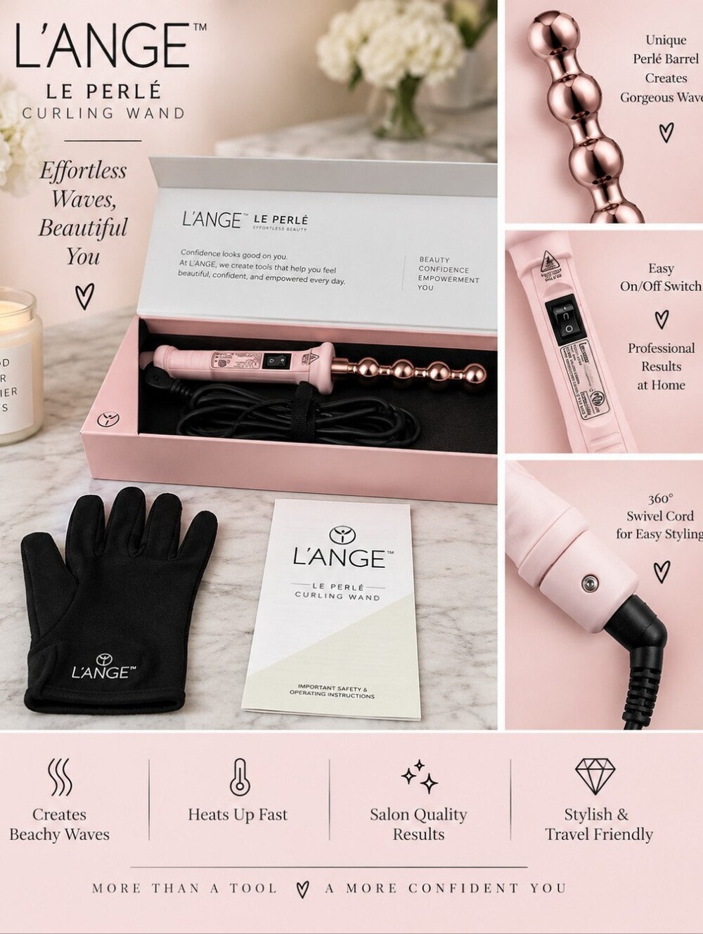 Pink Wave Bead Curling Wand - Stylish Pink Styling Tool